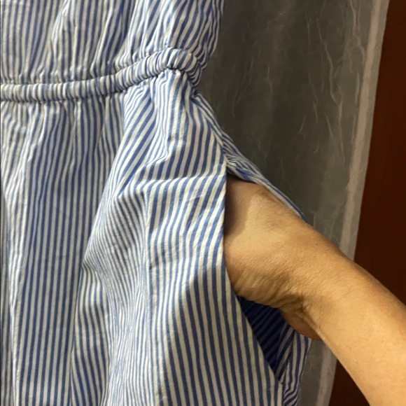 J.Crew Mini Dress Blue White Striped Collar Draw String Waist Size 10 - Picture 6 of 9